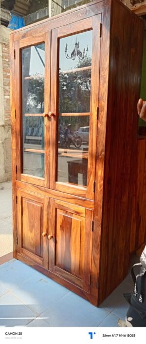 Home Sheesham Wood Display Cabinet with Glass Doors