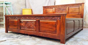 Home Hand-Carved Sheesham Wood King Size Bed